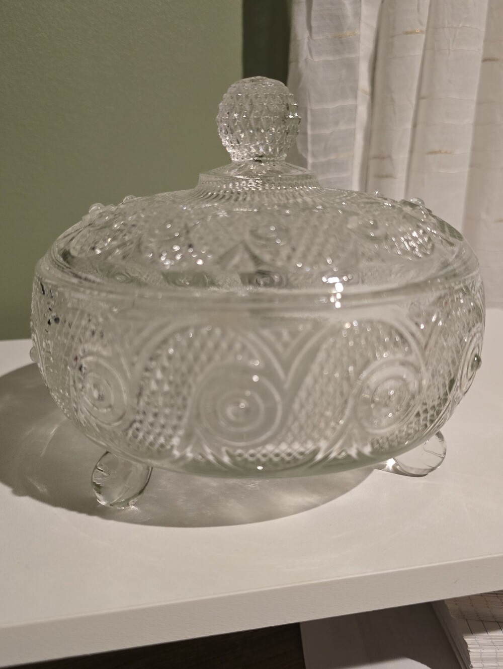 Clear Pressed Glass Covered Candy Dish with Lid - Home Art